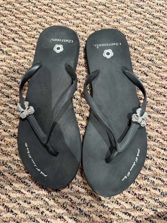 Shoes - Charmami black flip flops With Rhinestone Now Embellishment Size 10